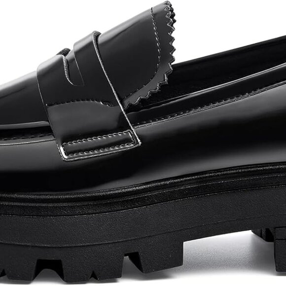 Women Chunky Loafers Faux Leather Size 10 Rubber Sole Slip-On Fashion - Picture 2 of 7